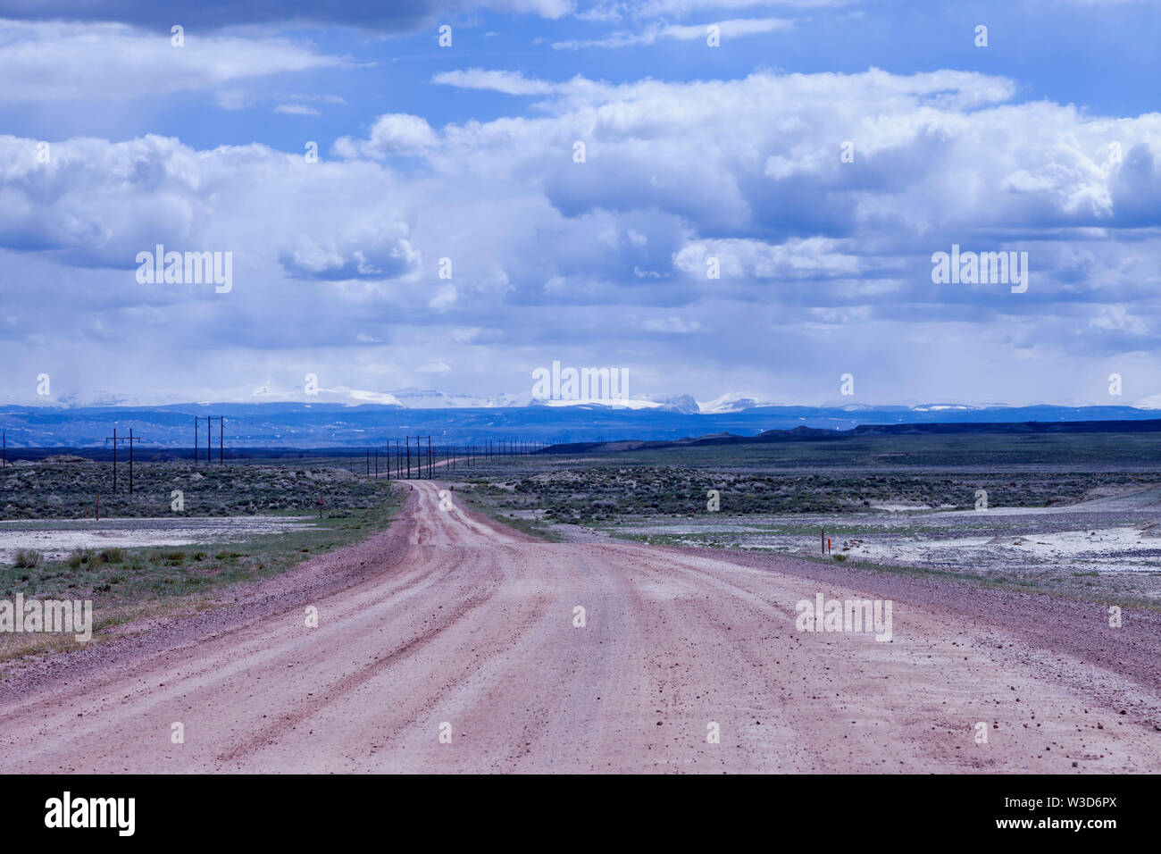 Route of the Lincoln Highway heading west between Granger and Lyman. Stock Photo