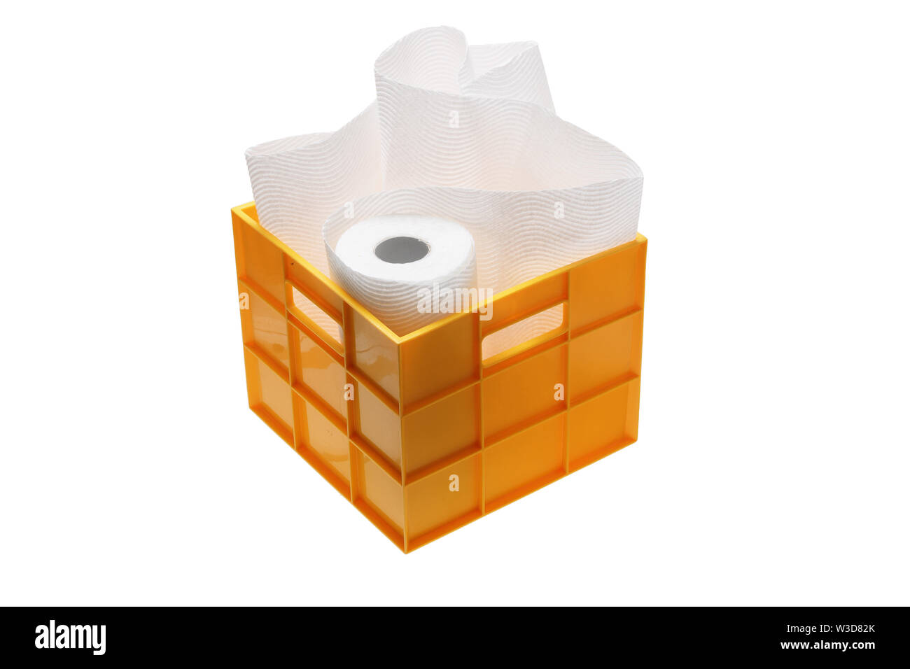 Paper Towel in Storage Box on White Background Stock Photo
