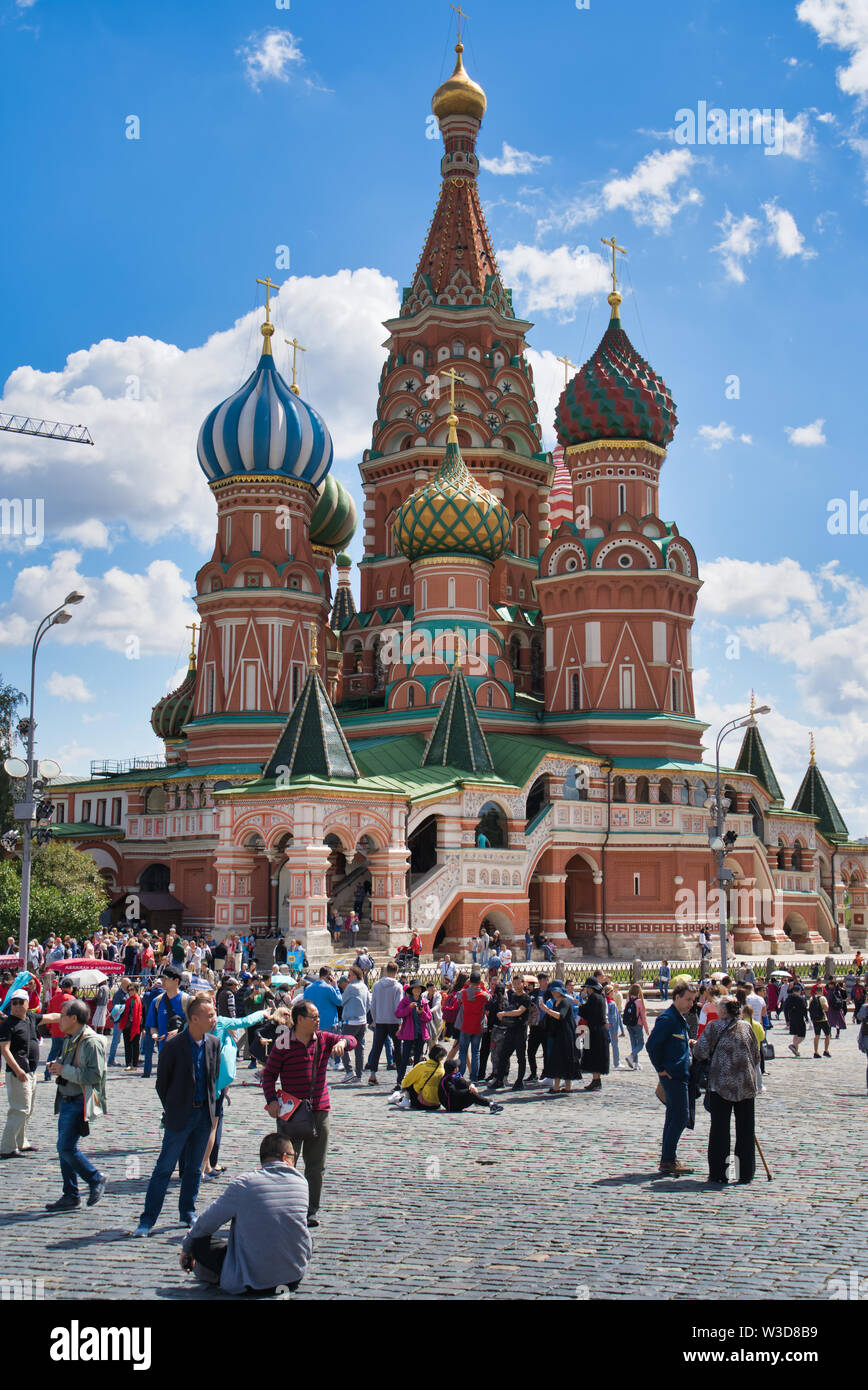 Moscow, Russia - JULY 06, 2019: St. Basil's Cathedral with multicolored domes Stock Photo