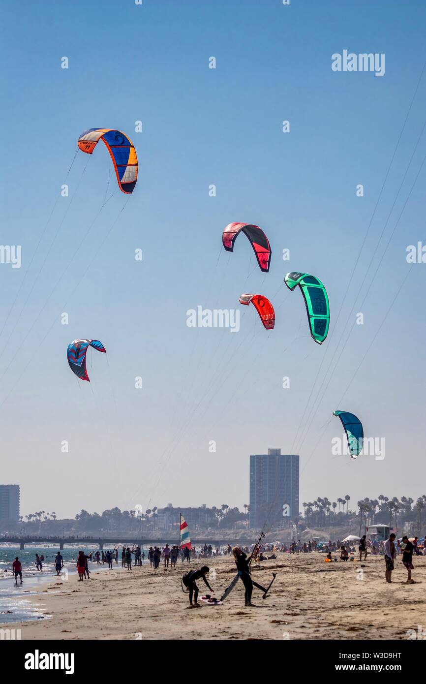 kiteboarders in Long Beach california Stock Photo Alamy