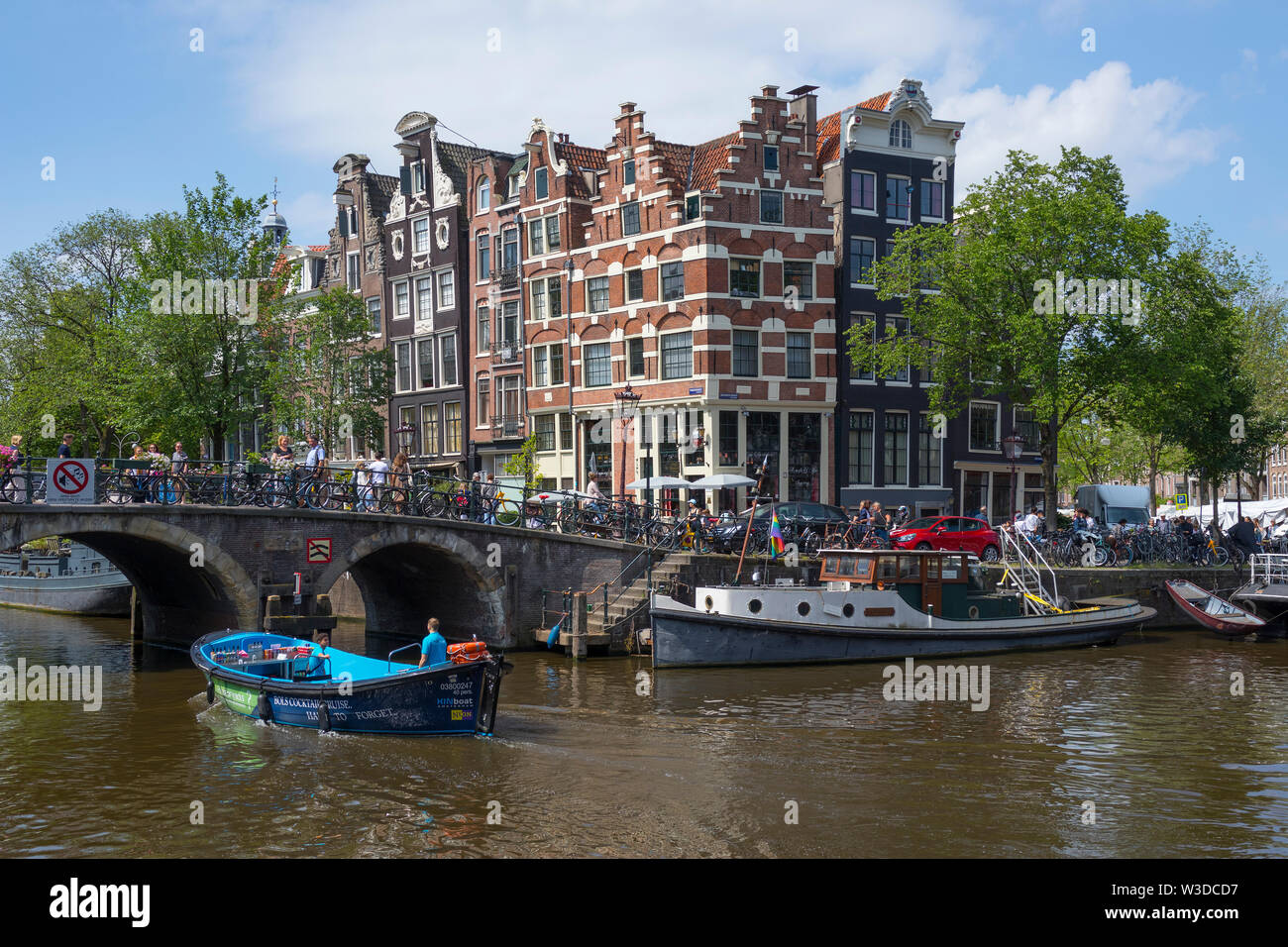 Amsterdam, Holland - June 22, 2019: Touring boat at the Brouwersgracht on a sunny day Stock Photo