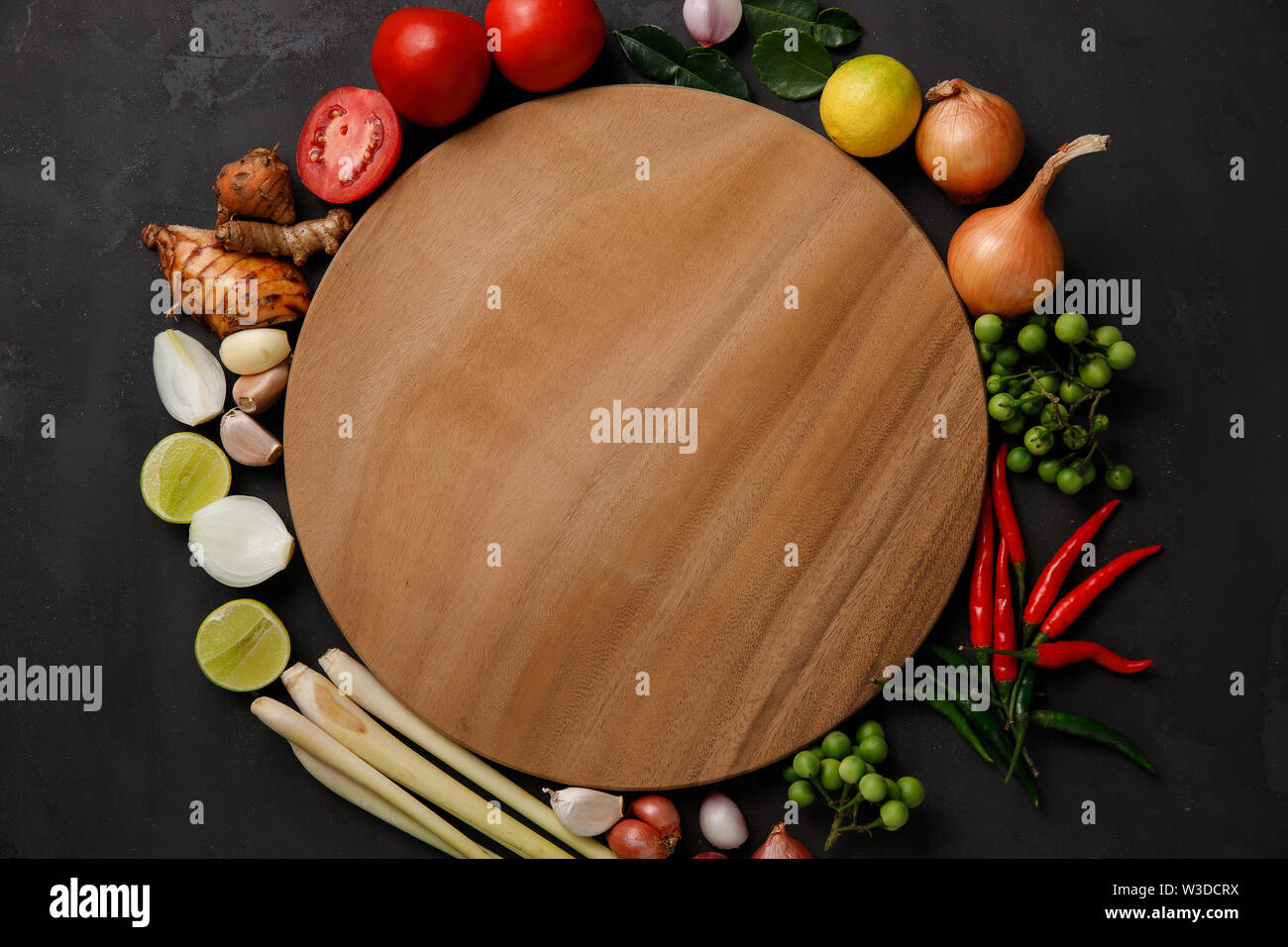 Thai Kitchen Various Herbs Spices And Ingredients On Dark