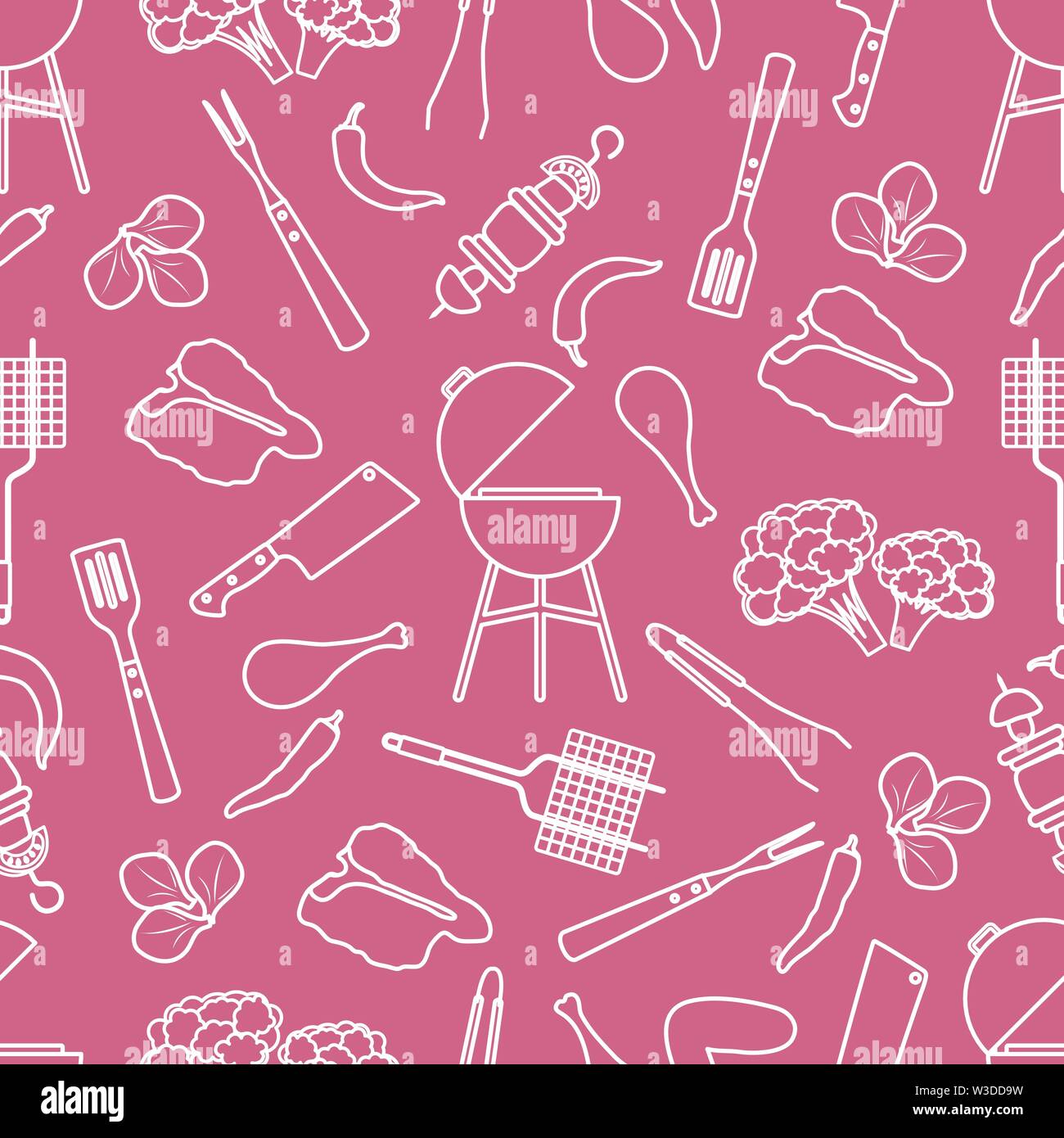 Pink Bbq Pattern Seamless pattern with grill and barbecue tools, food. BBQ party ...