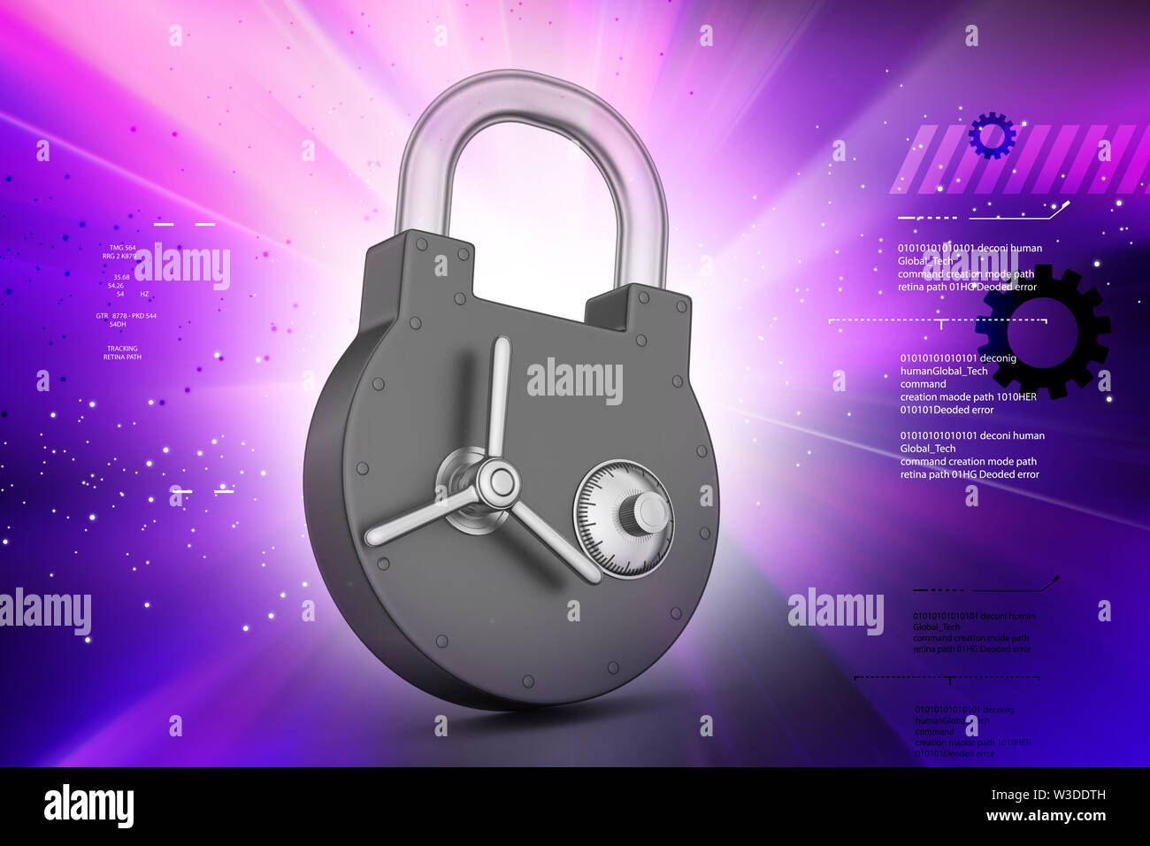 3d illustration of Padlock with security lock in color background Stock ...