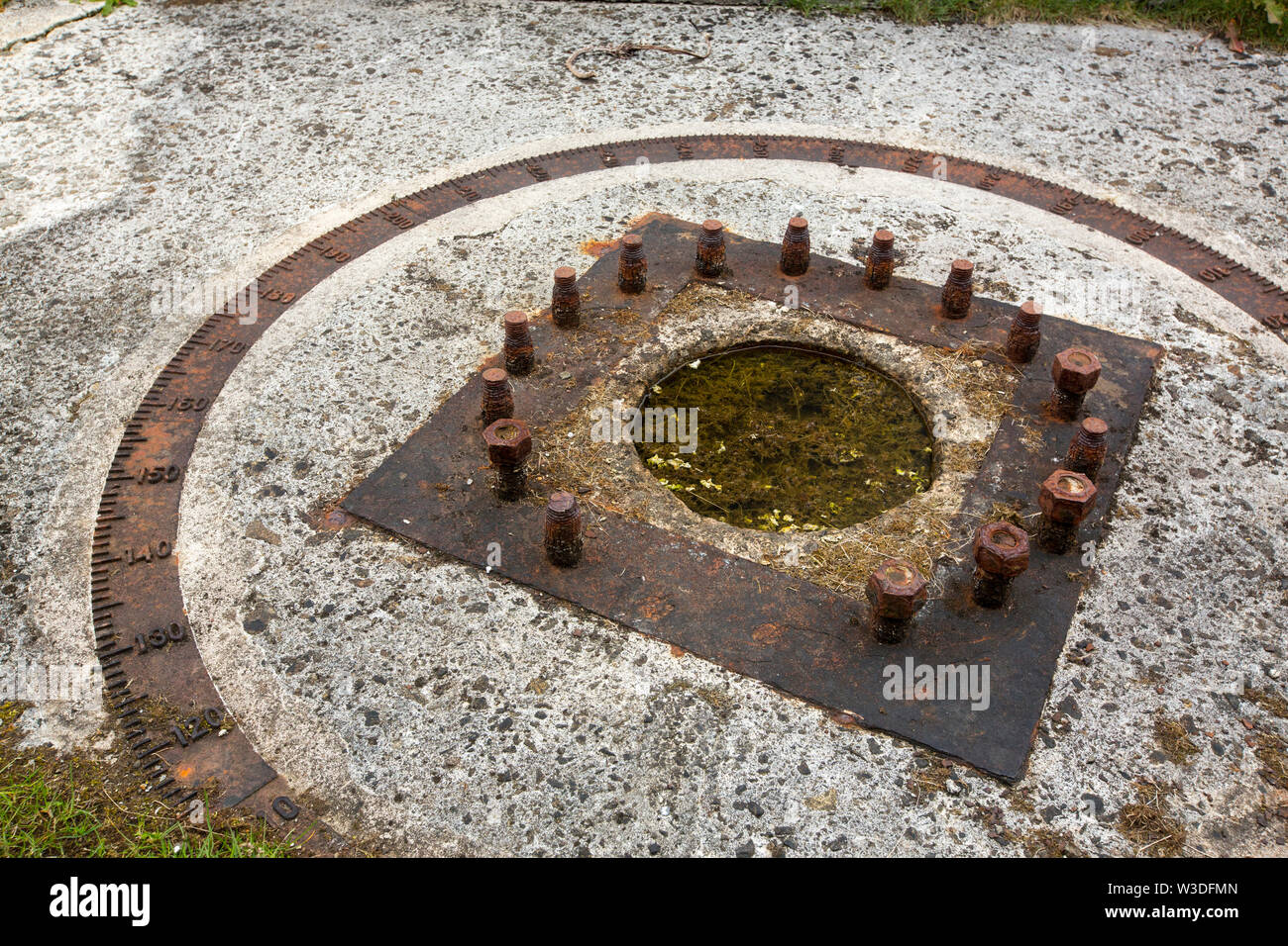 Compass points on a Second World War gun emplacement on Rerwick Point, Orkney Islands, Scotland, UK. Stock Photo