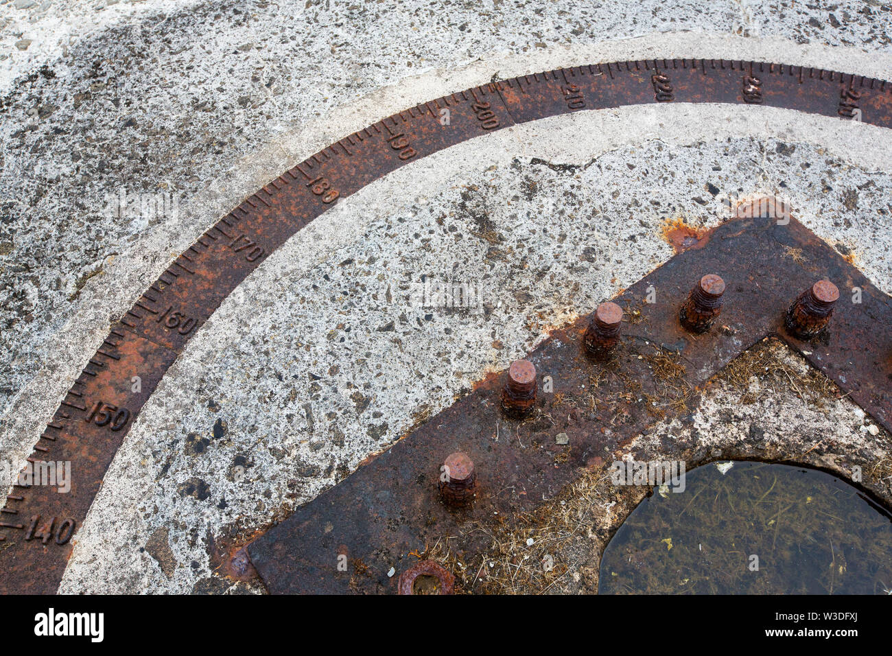 Compass points on a Second World War gun emplacement on Rerwick Point, Orkney Islands, Scotland, UK. Stock Photo