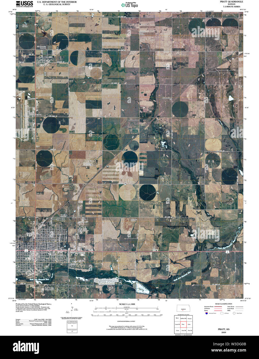 USGS TOPO Map Kansas KS Pratt 20091215 TM Restoration Stock Photo