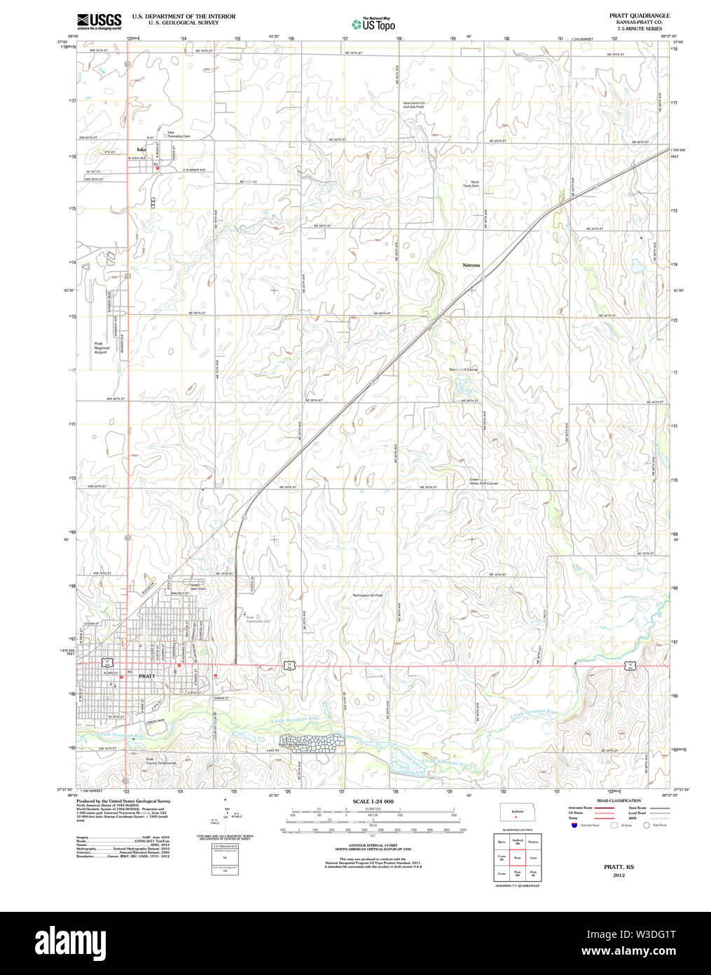 USGS TOPO Map Kansas KS Pratt 20120904 TM Restoration Stock Photo