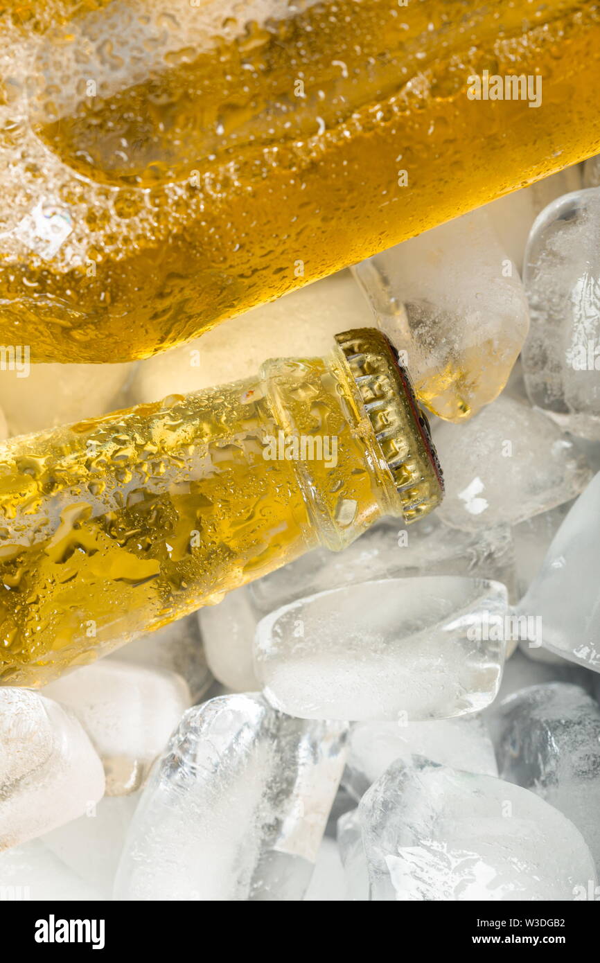 Bottles of cold and fresh beer with ice Stock Photo Alamy