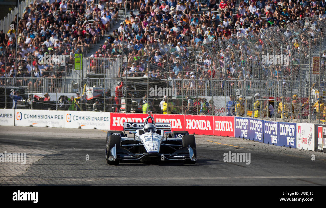 (190715) -- TORONTO, July 15, 2019 (Xinhua) -- Team Penske's driver Simon Pagenaud of France races during the 2019 Honda Indy Toronto of the NTT IndyCar Series at Exhibition Place in Toronto, Canada, July 14, 2019. Team Penske's driver Simon Pagenaud of France claimed the title with a time of 1:30:16.4388. (Xinhua/Zou Zheng) Stock Photo