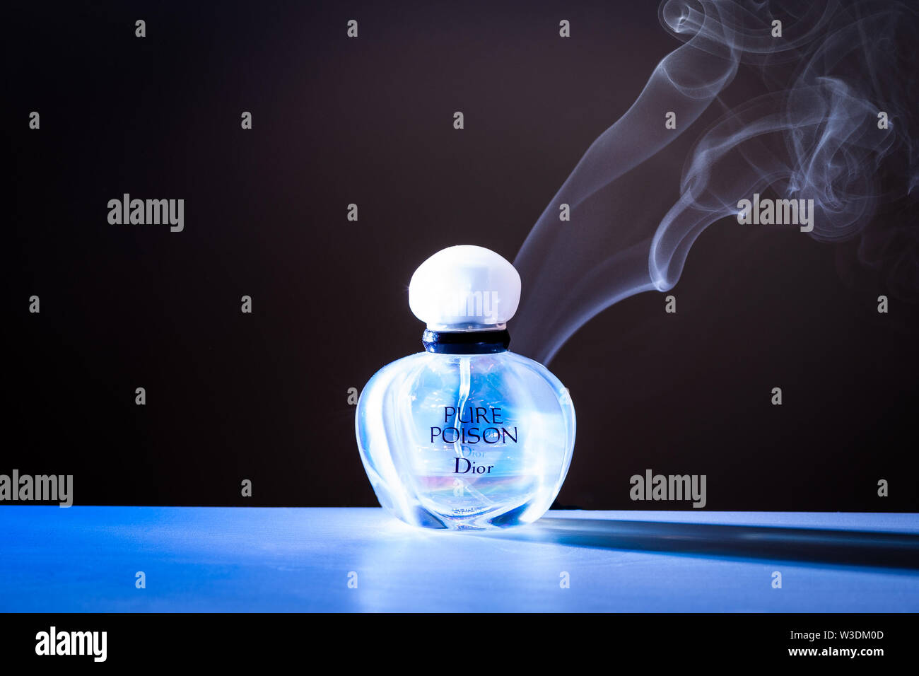 Budapest, Hungary - July 12, 2019: Dior Pure Poison perfume bottle design  photo with smoke for advertising Stock Photo - Alamy