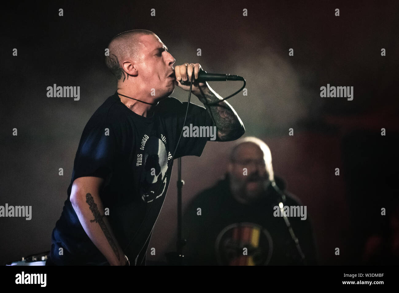 Roskilde, Denmark. July 05th, 2019. The two American metal bands Full of  Hell and The Body perform a live concert together during the Danish music  festival Roskilde Festival 2019. Here vocalist Dylan