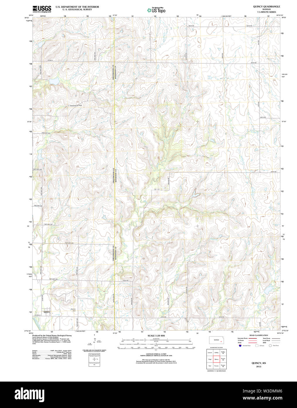 USGS TOPO Map Kansas KS Quincy 20120906 TM Restoration Stock Photo