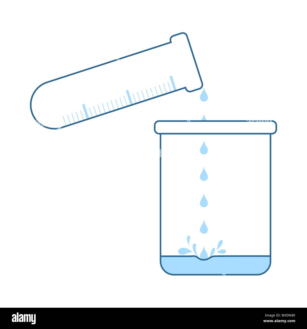 Icon Of Chemistry Beaker Pour Liquid In Flask. Thin Line With Blue Fill