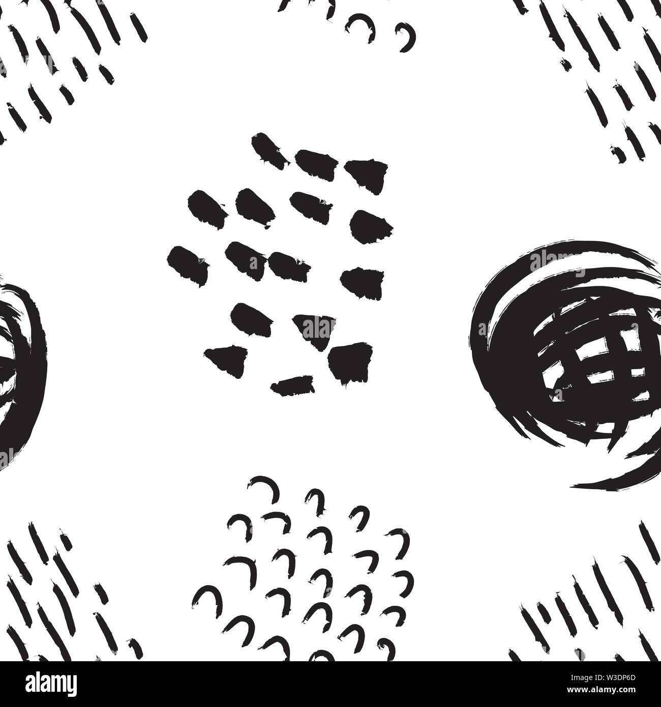 Vector monochrome seamless hand drawn pattern made with ink hi-res ...