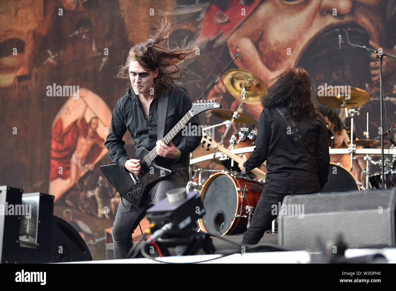 Vizovice, Czech Republic. 13th July, 2019. Guitarist GILDAS LE PAPE performs with Norwegian black metal band Satyricon during the international open-air festival Masters of Rock, in Vizovice, Czech Republic, July 13, 2019. Festival Masters of Rock will take place from Thursday 11th to Sunday 14th July 2019 in the beloved area of the R. Jelinek distillery in Vizovice. Credit: Dalibor Gluck/CTK Photo/Alamy Live News Stock Photo