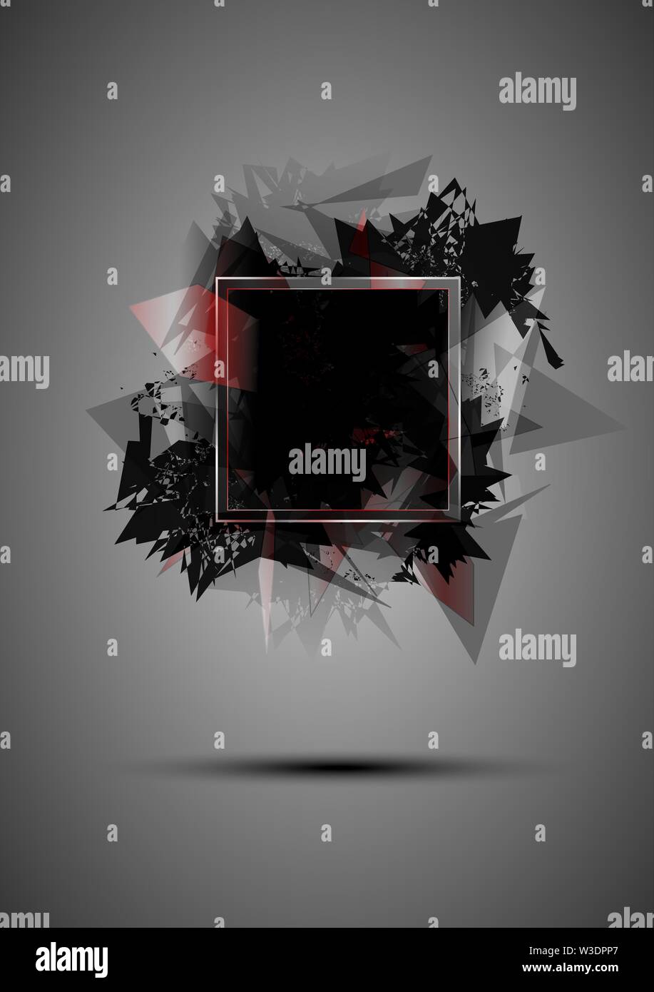 Abstract black explosion of triangles with a frame Stock Vector
