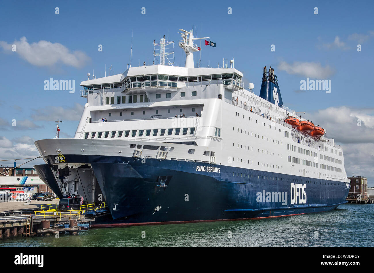 IJmuiden, the Netherlands, July 14, 2019: boarding time for the large  ferryboat bound for Newcastle, moored in Vissershaven harbour Stock Photo -  Alamy