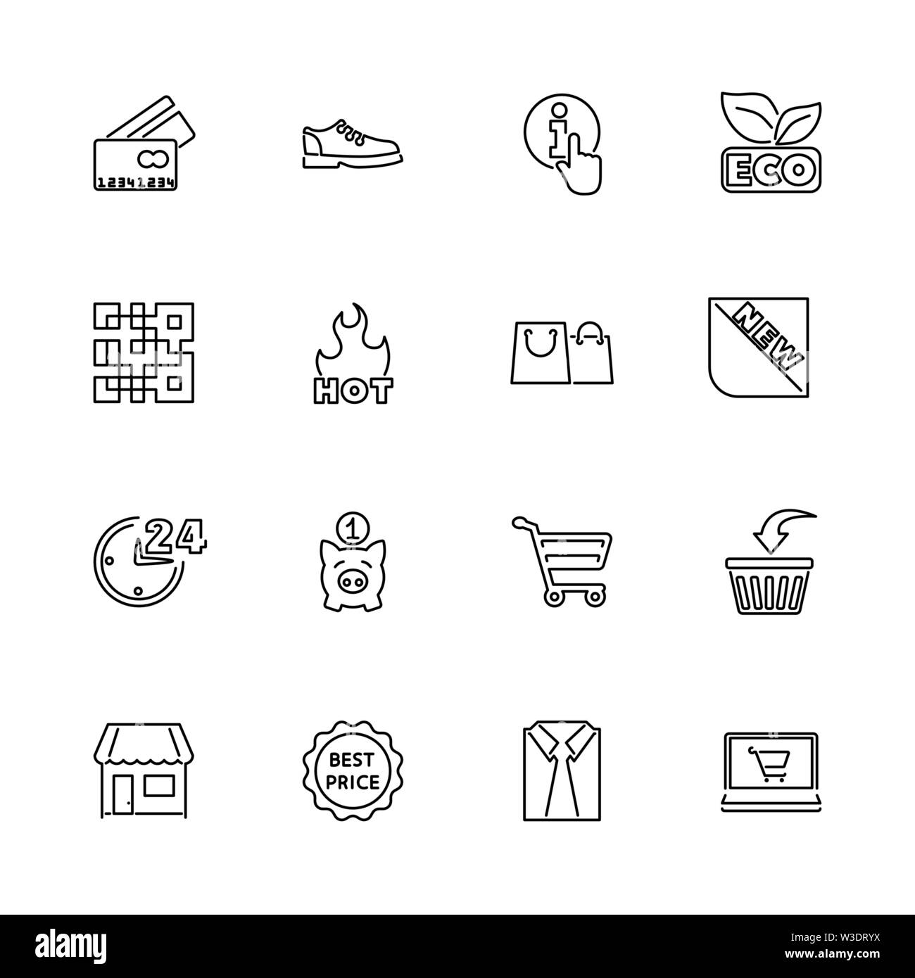 Shopping, Online Store outline icons set - Black symbol on white background.  Shopping, Online Store Simple Illustration Symbol - lined simplicity Sign  Stock Vector Image & Art - Alamy