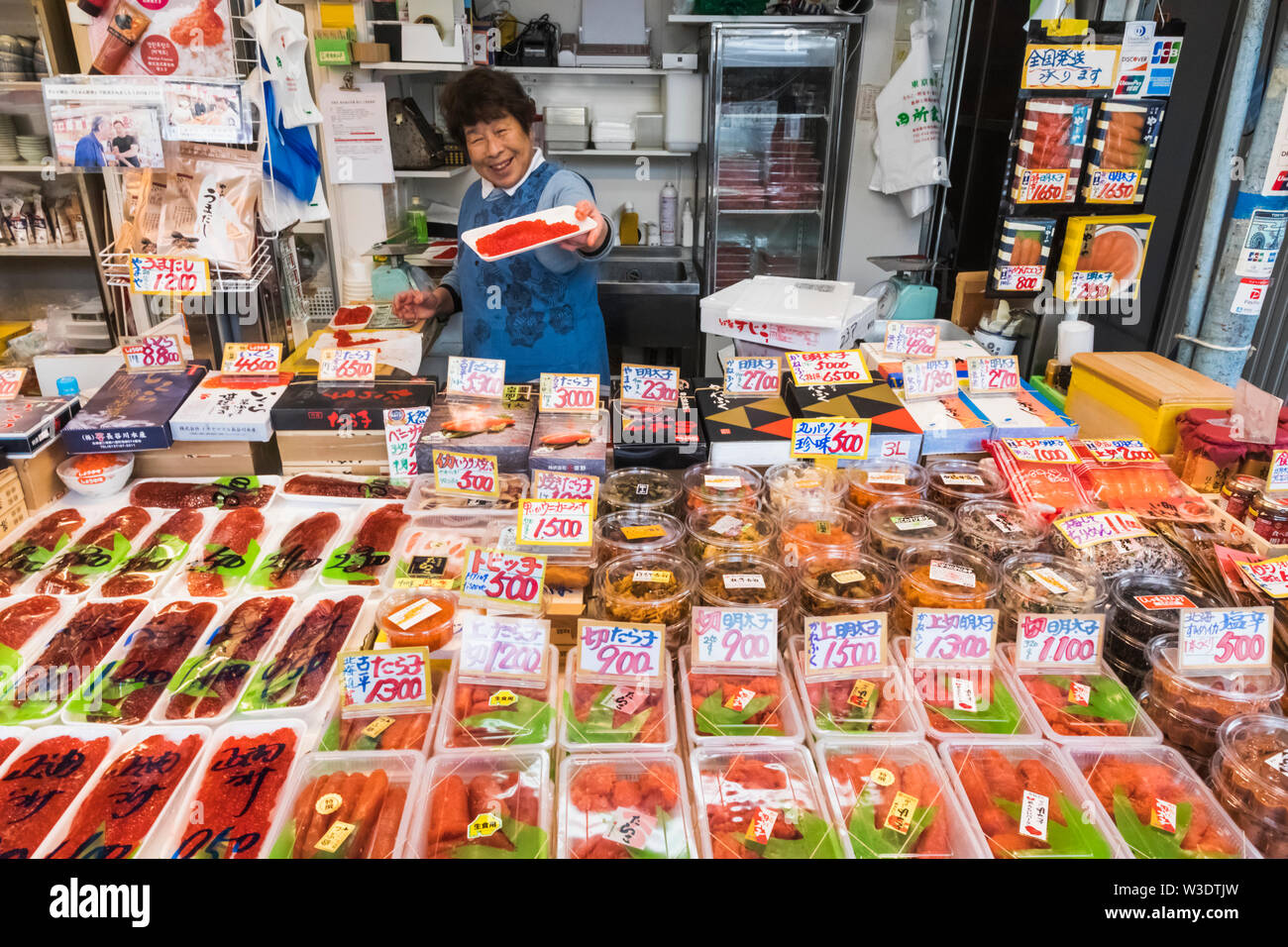 Japan, Honshu, Tokyo, Tsukiji Market, Dried Seafood Shop Display Stock