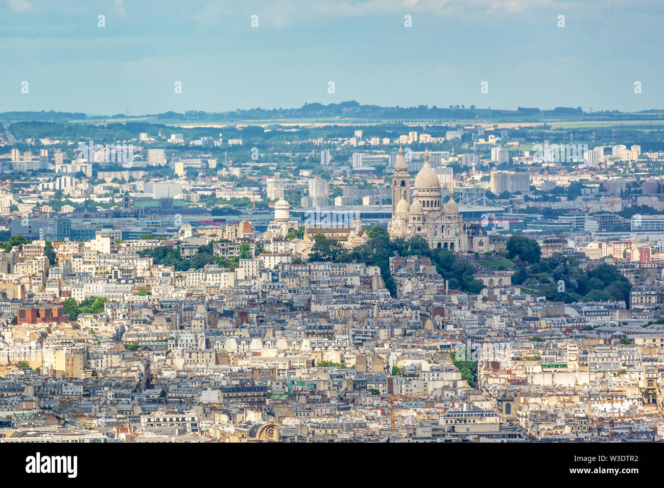 Aerial view of  Montmartre with Sacre-Coeur Basilica  in Paris France Stock Photo