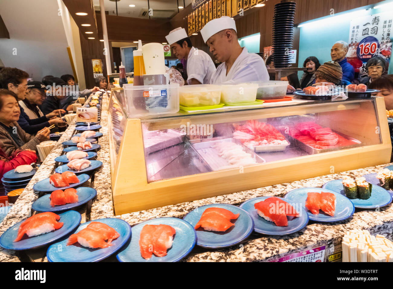 Japan Honshu Tokyo Ueno Interior View Of Moving Sushi Restaurant Stock Photo Alamy