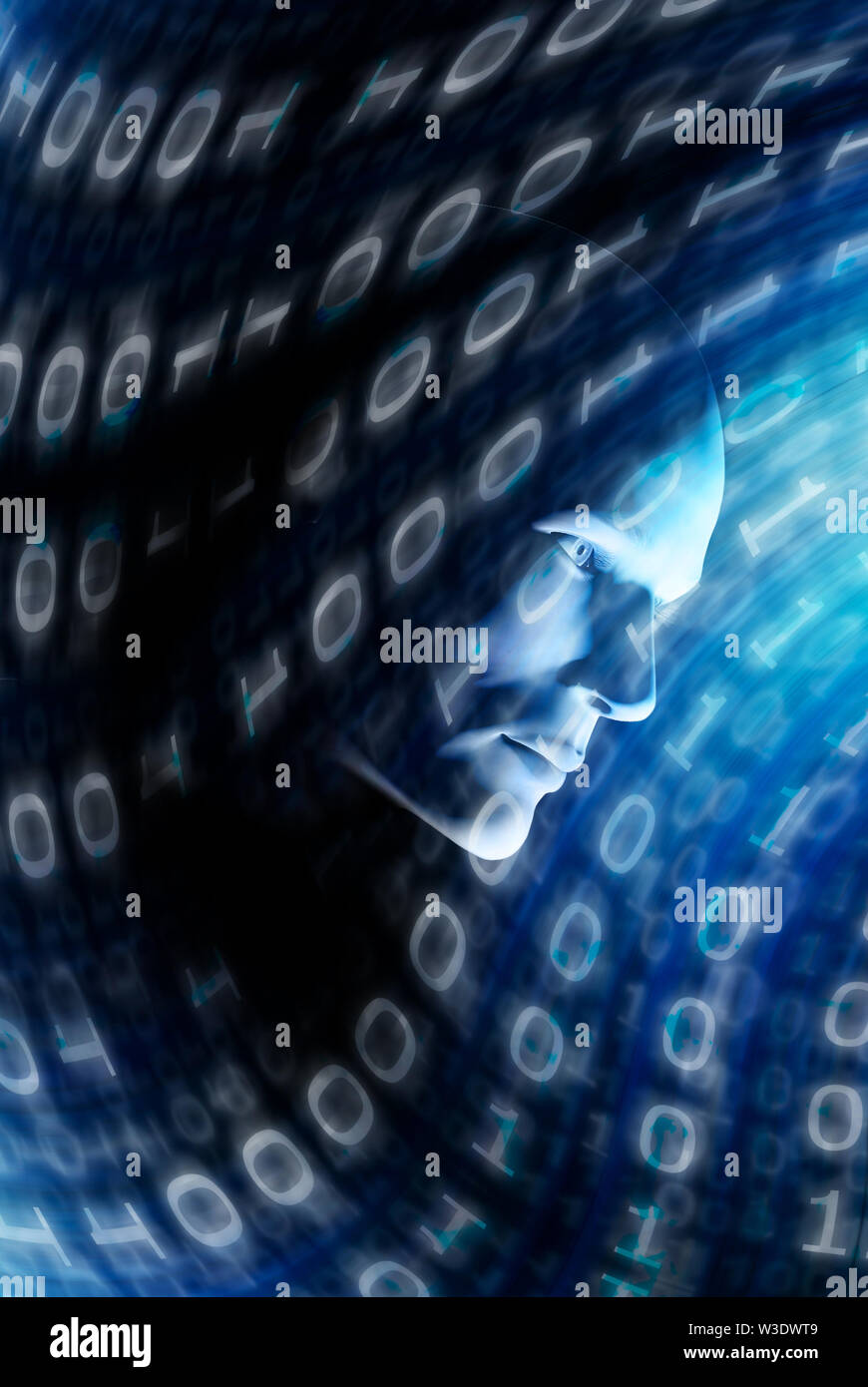humanoid head concept for Artificial Intelligence, future generations of humans, technology singularity, cyberlife and digitally created personas Stock Photo