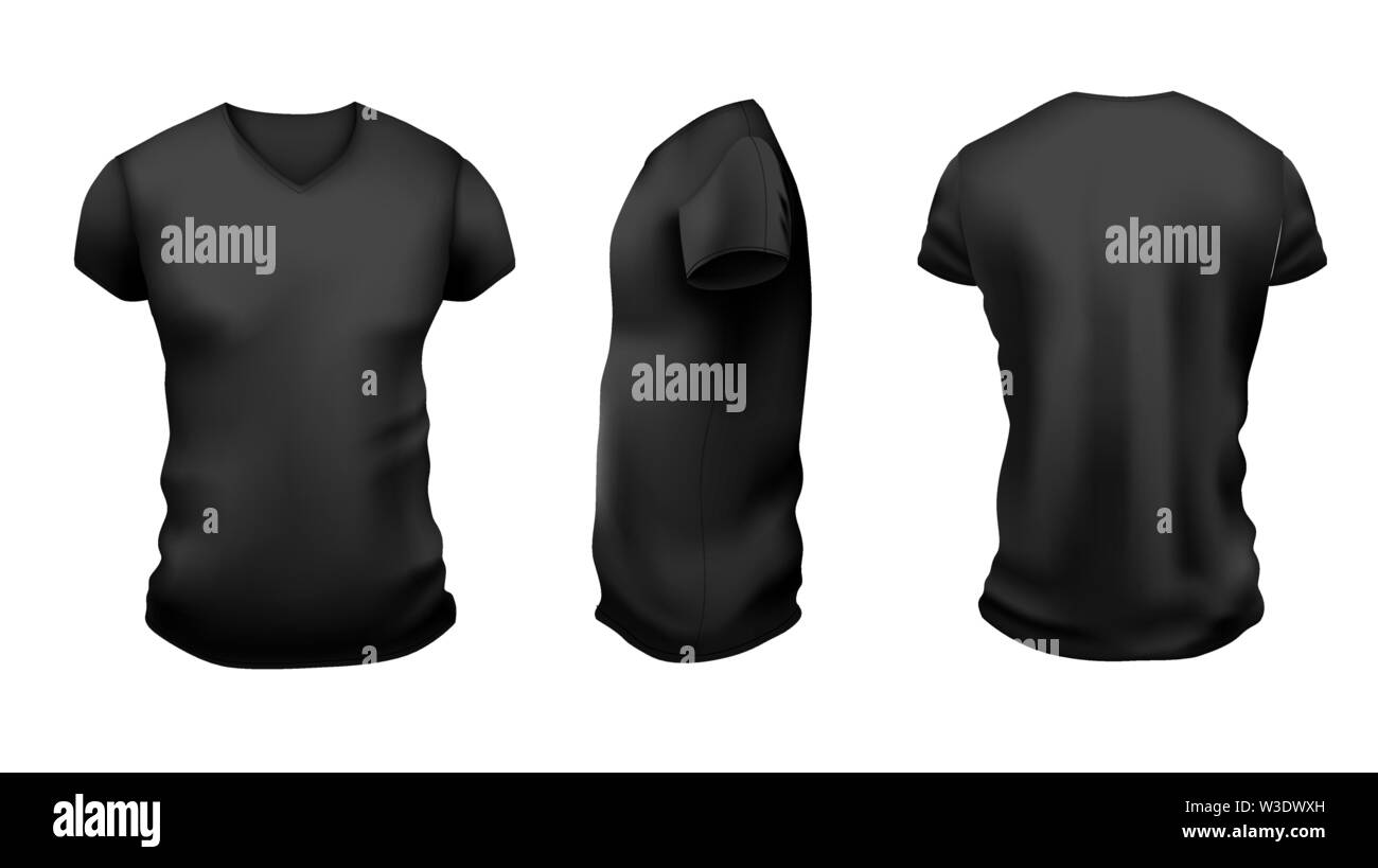 Download Men S Black T Shirt With Short Sleeve Mockup Front Side And Back View On White Background Vector Template Stock Vector Image Art Alamy