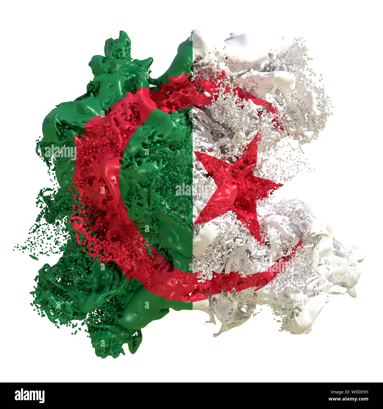 3d rendering of an Algeria country flag in a liquid fluid. Isolated on ...
