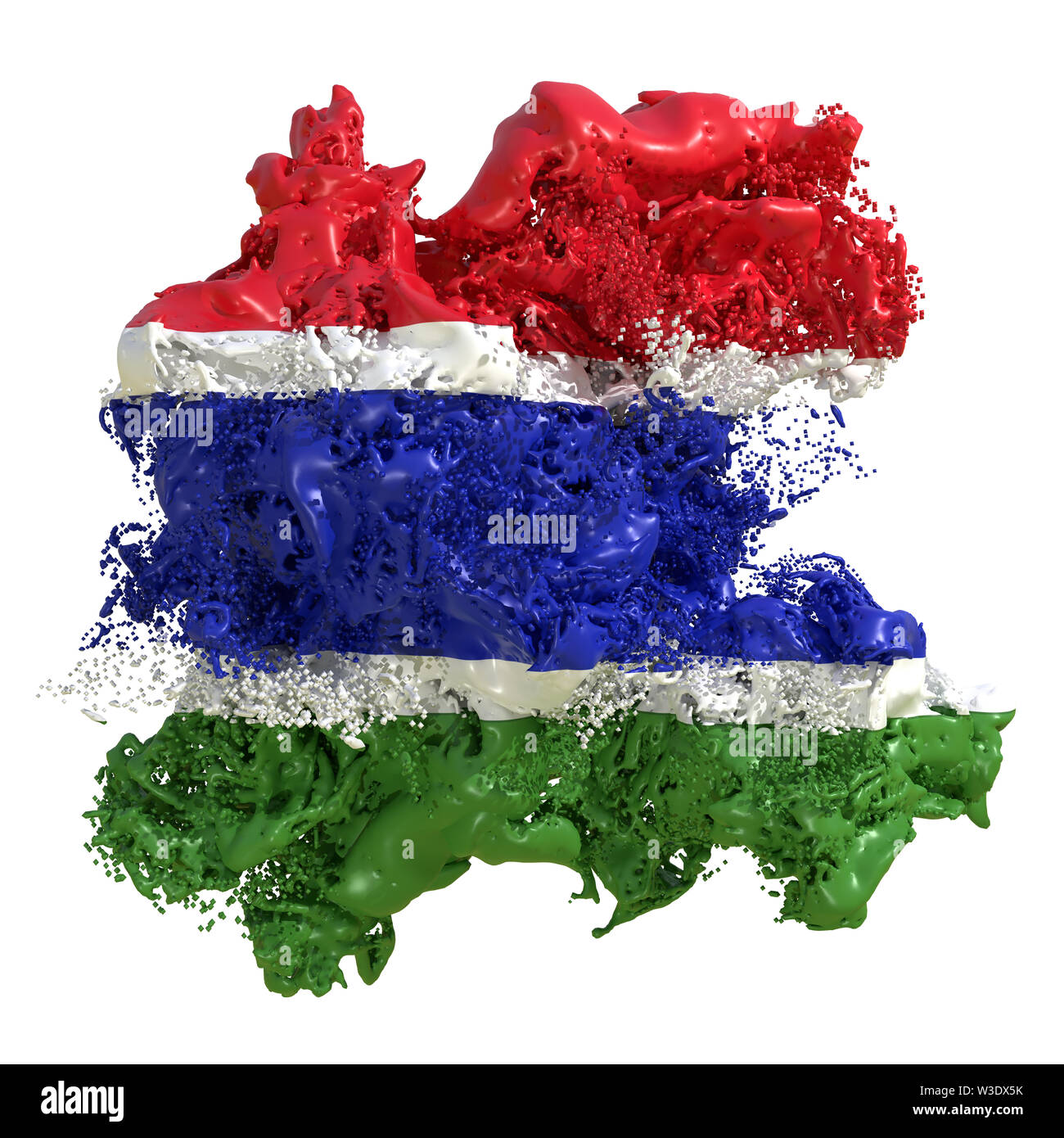 3d rendering of a Gambia country flag in a liquid fluid. Isolated on ...