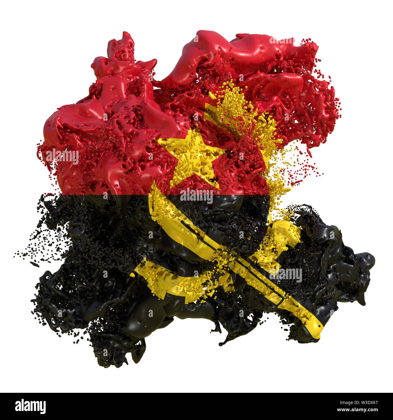 3d rendering of an Angola country flag in a liquid fluid. Isolated on ...