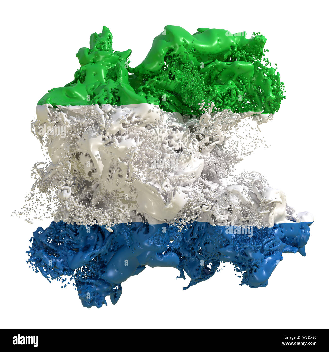3d rendering of a Sierra Leone country flag in a liquid fluid. Isolated ...