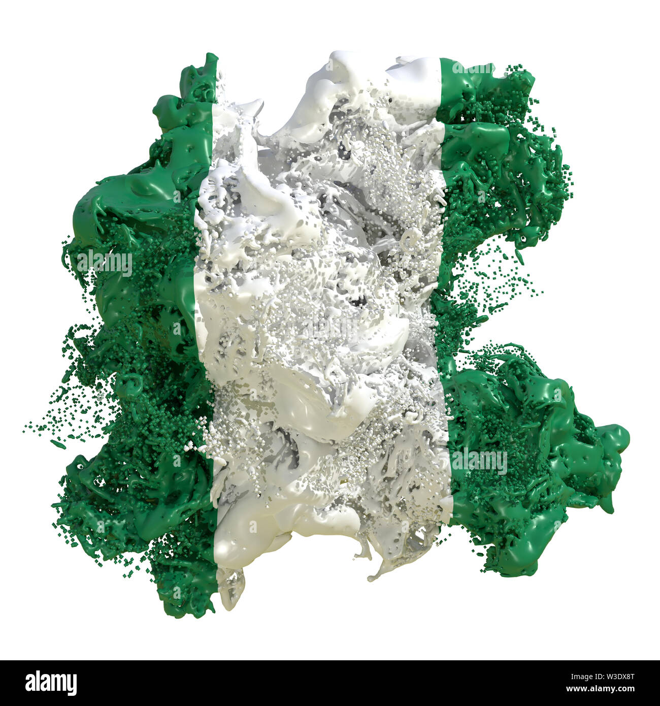 3d rendering of a Nigeria country flag in a liquid fluid. Isolated on ...