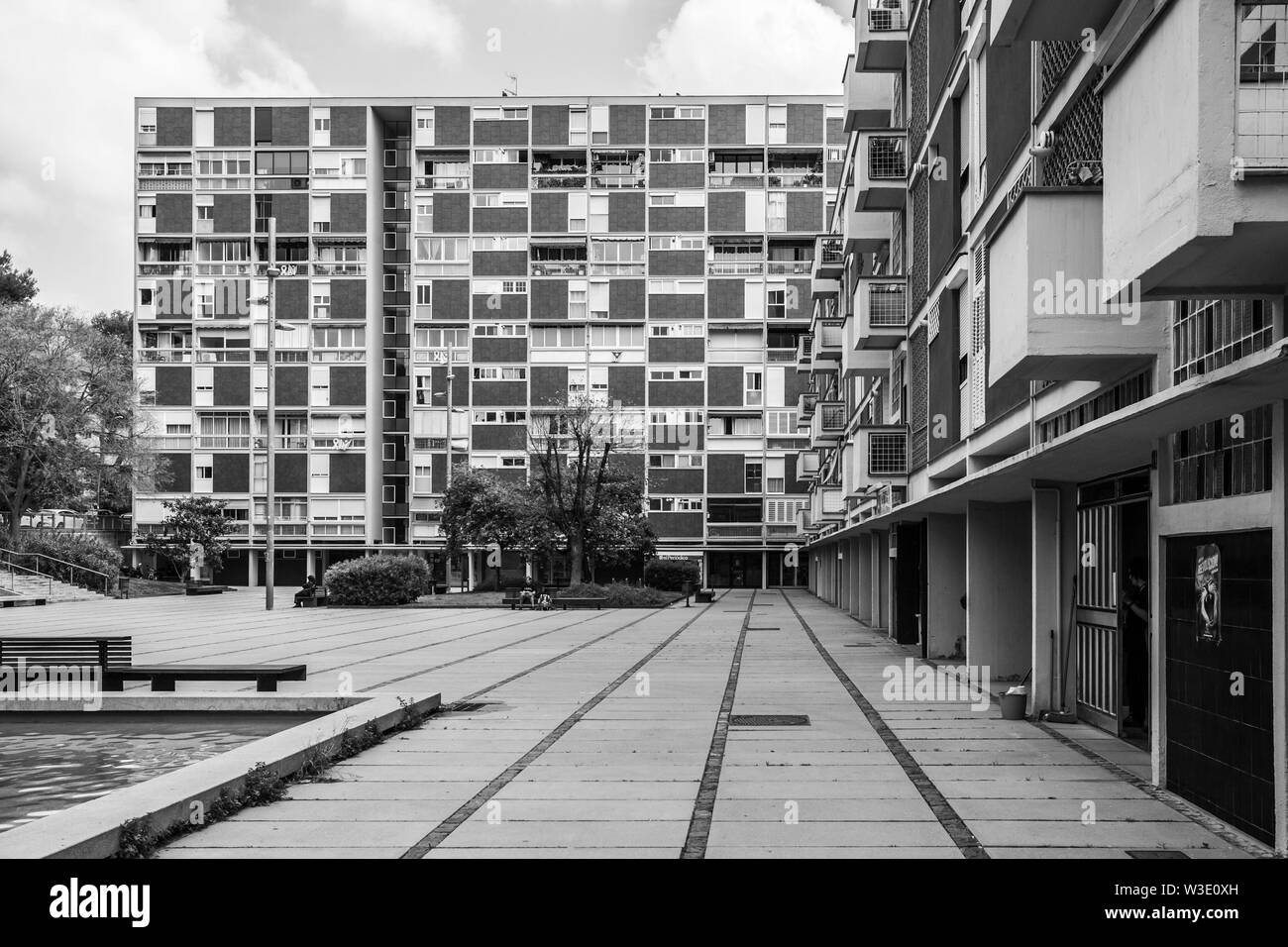 Barcelona, Spain.Montbau quarter, Residential buildings, built from 1960, example of rationalist architecture style. Stock Photo