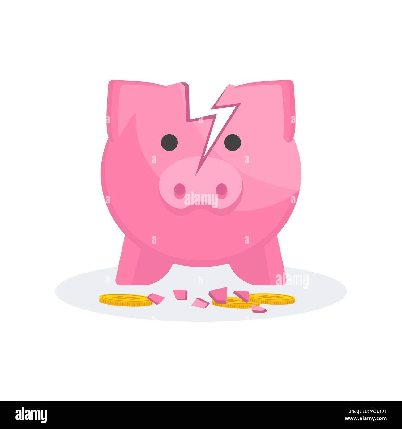 Broken Pig Money Box. Payment of debt, costs and bankruptcy. Stock Vector