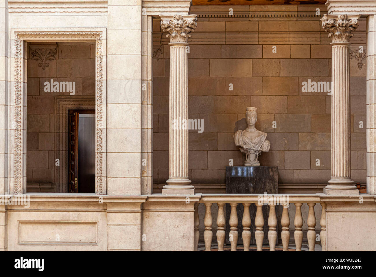 Barcelona, Spain.Interior of City Hall, Ajuntament of Barcelona. Historic gallery. Stock Photo