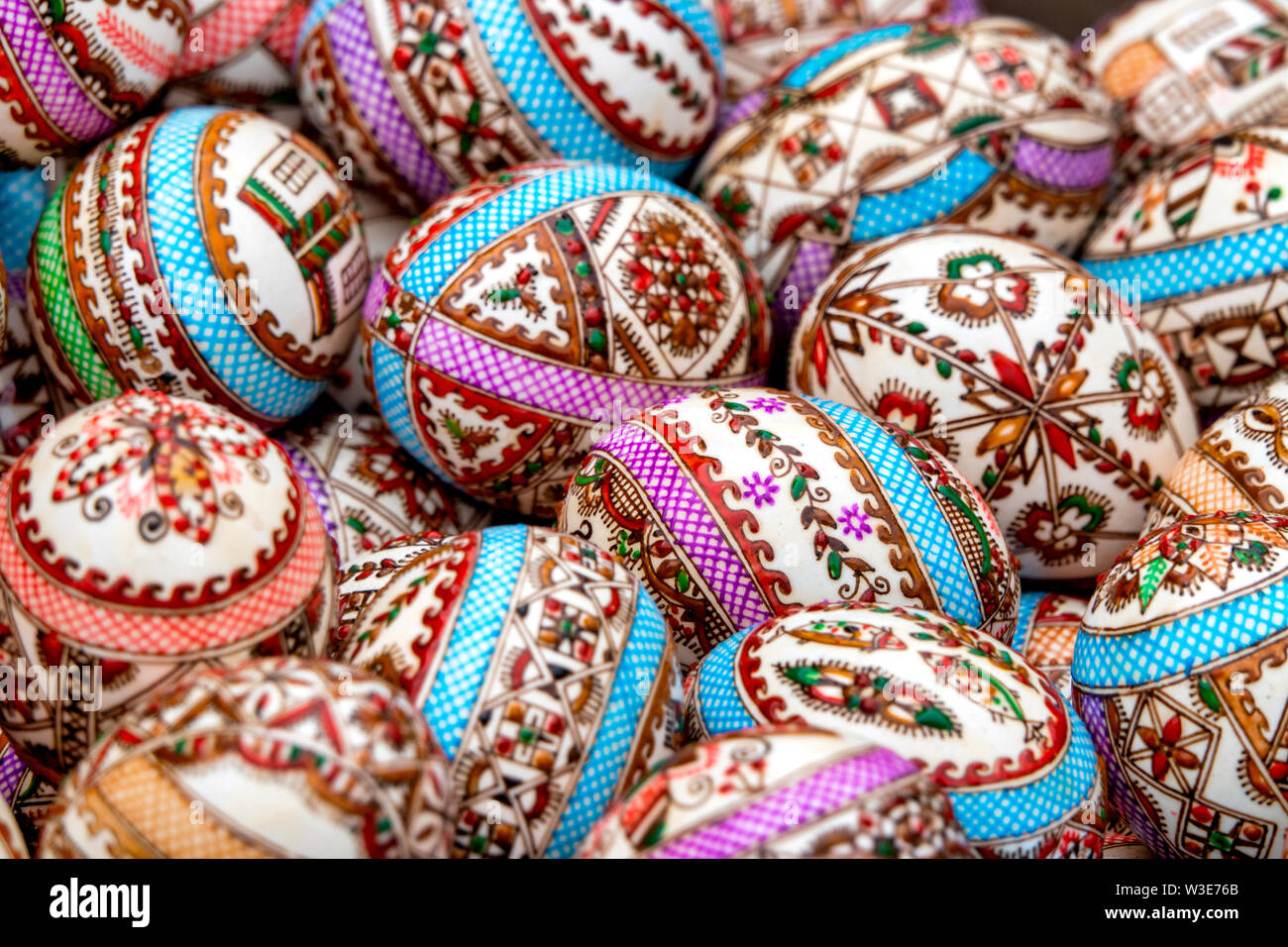 Pysanky are  traditional Slavic easter eggs, decorated with traditional folk designs using a wax-resist method Stock Photo