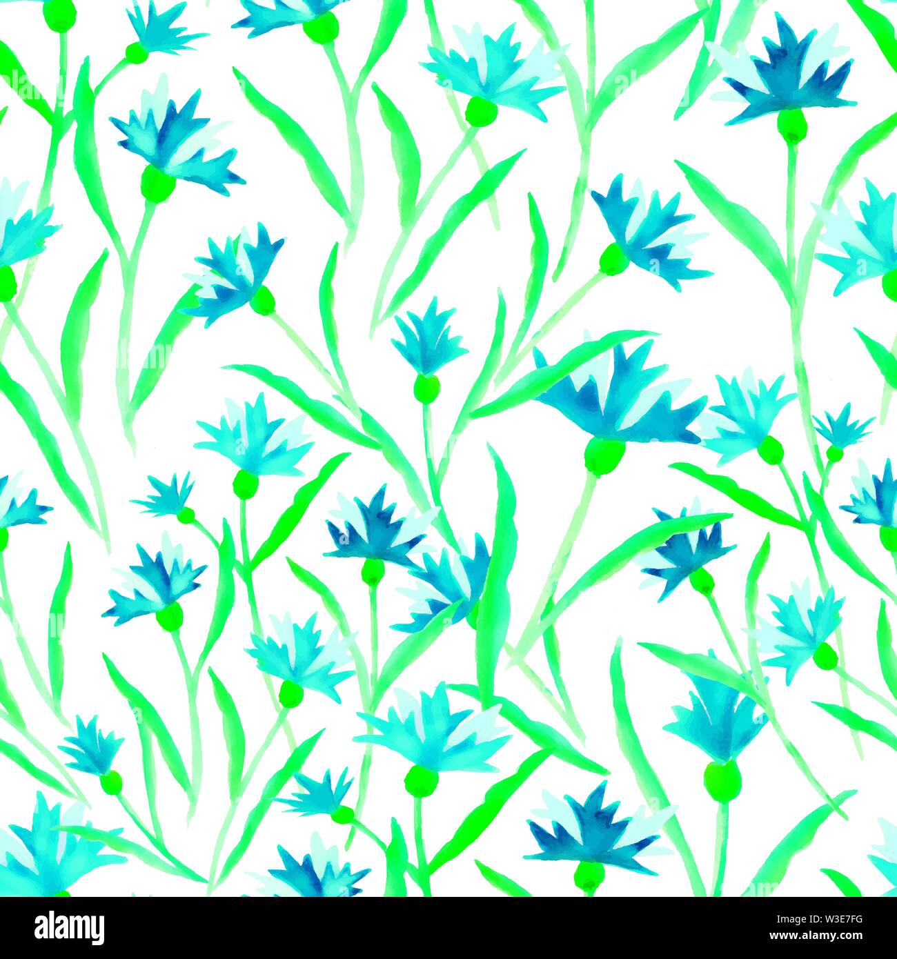 floral blue cornflowers seamless pattern watercolor vector Stock Vector
