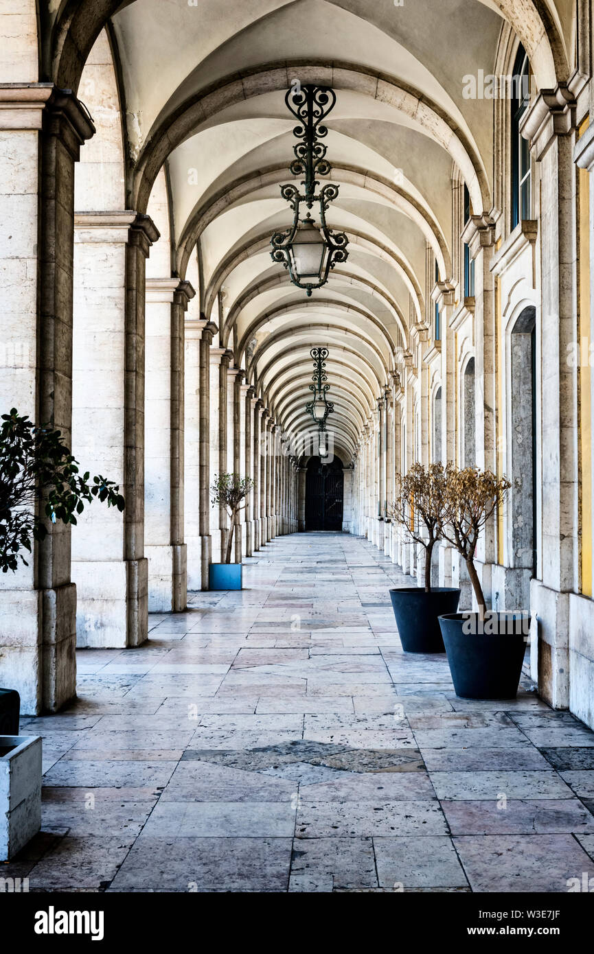 Arcade around Praça do Comercio, Lisbon, Portugal Stock Photo