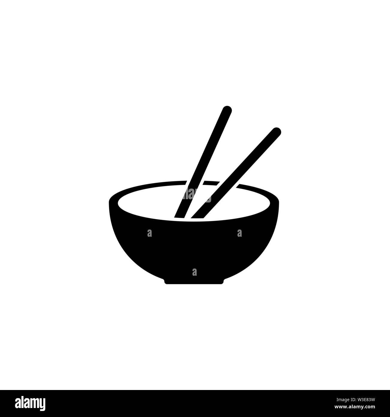 Chinese Plate with Chopsticks, Soup. Flat Vector Icon illustration