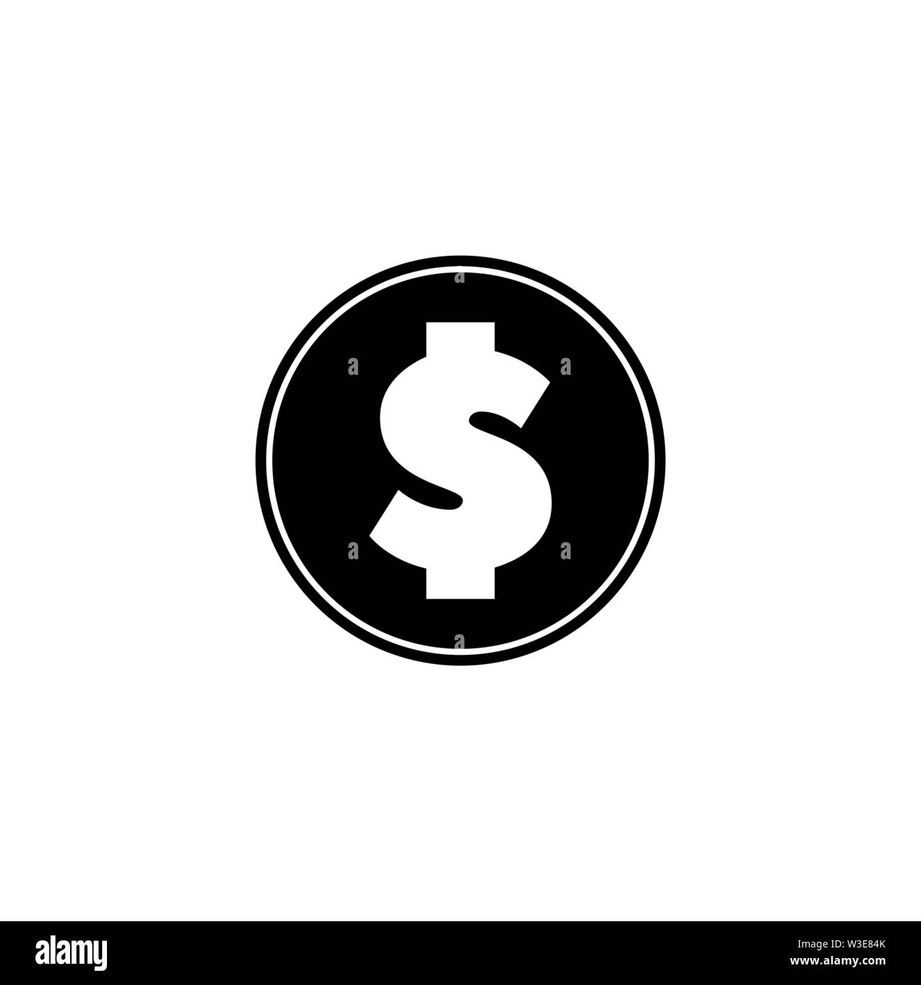 Dollar Coin. Flat Vector Icon illustration. Simple black symbol on white background. Dollar Coin sign design template for web and mobile UI element Stock Vector