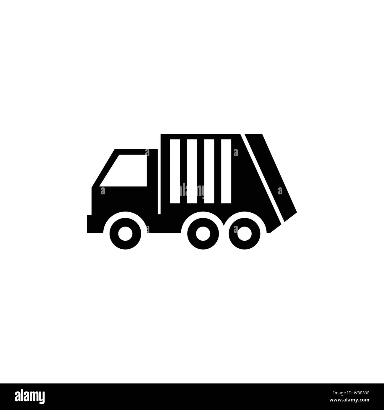 Garbage Loader Truck, Sanitary Vehicle. Flat Vector Icon illustration. Simple black symbol on white background. Garbage Loader Truck Sanitary Vehicle Stock Vector