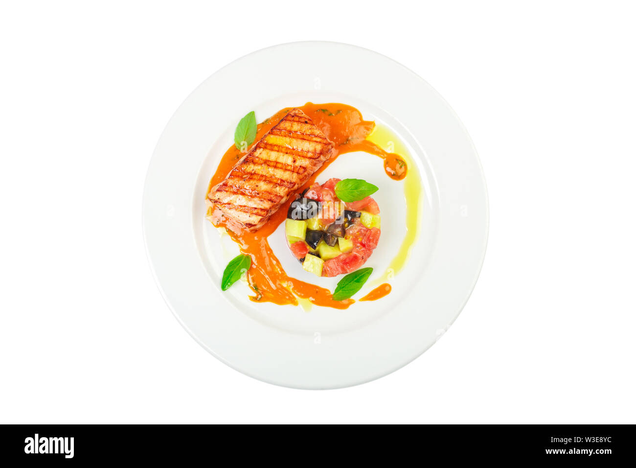 Grilled salmon fillet isolated on white Stock Photo - Alamy