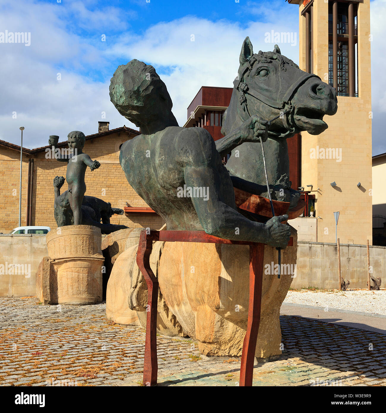 Monuments of La Vendimia 'sculpture of Horse and Handler' Bodegas Muga, Haro, La Rioja, Spain Stock Photo