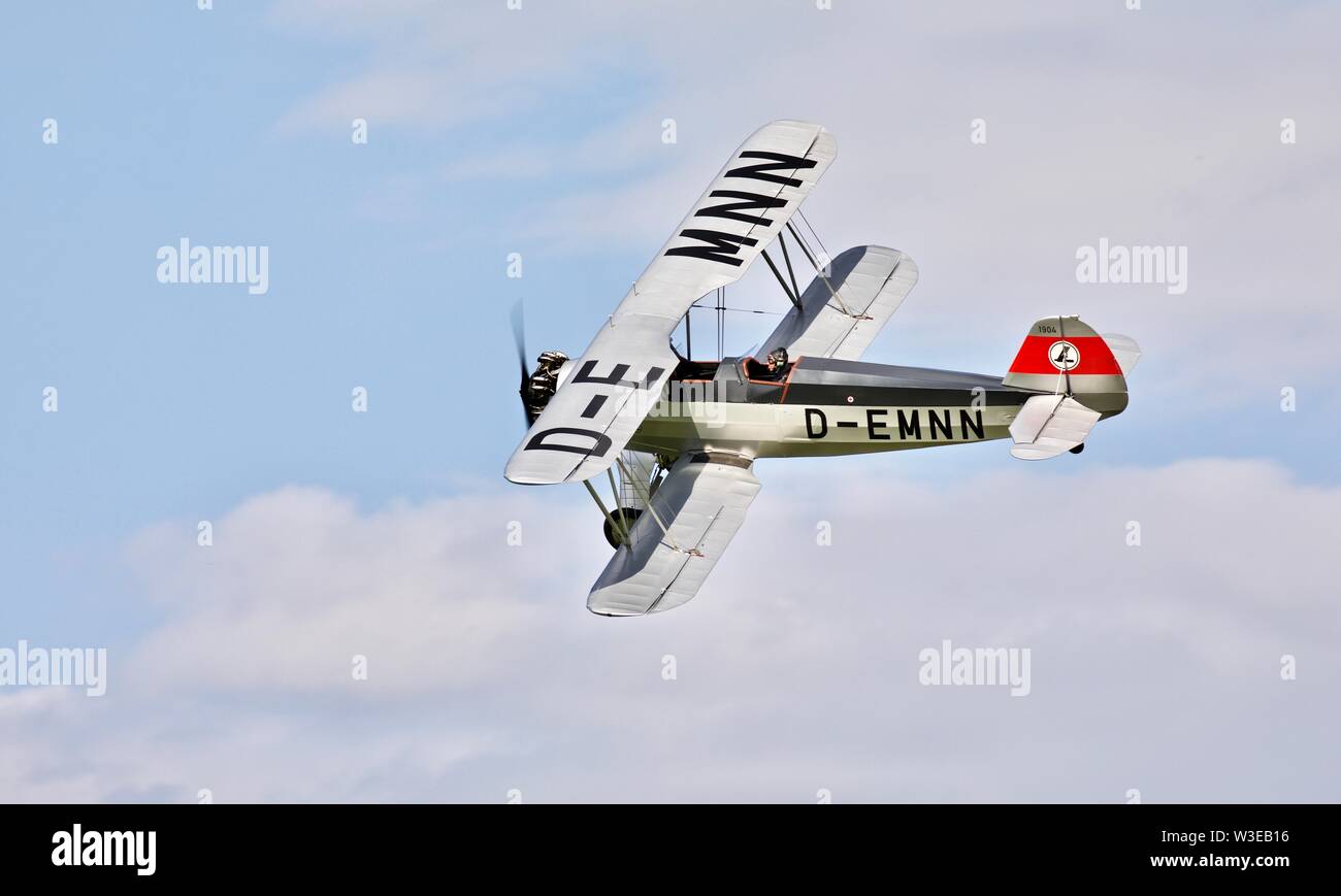1936 Focke-Wulf Fw-44J (G-EMNN) biplane also known as the Stieglitz ('Goldfinch') performing at Shuttleworth Military Airshow on the 7th July 2019 Stock Photo