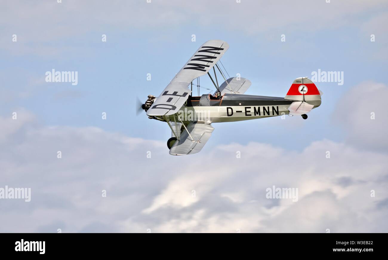 1936 Focke-Wulf Fw-44J (G-EMNN) biplane also known as the Stieglitz ('Goldfinch') performing at Shuttleworth Military Airshow on the 7th July 2019 Stock Photo