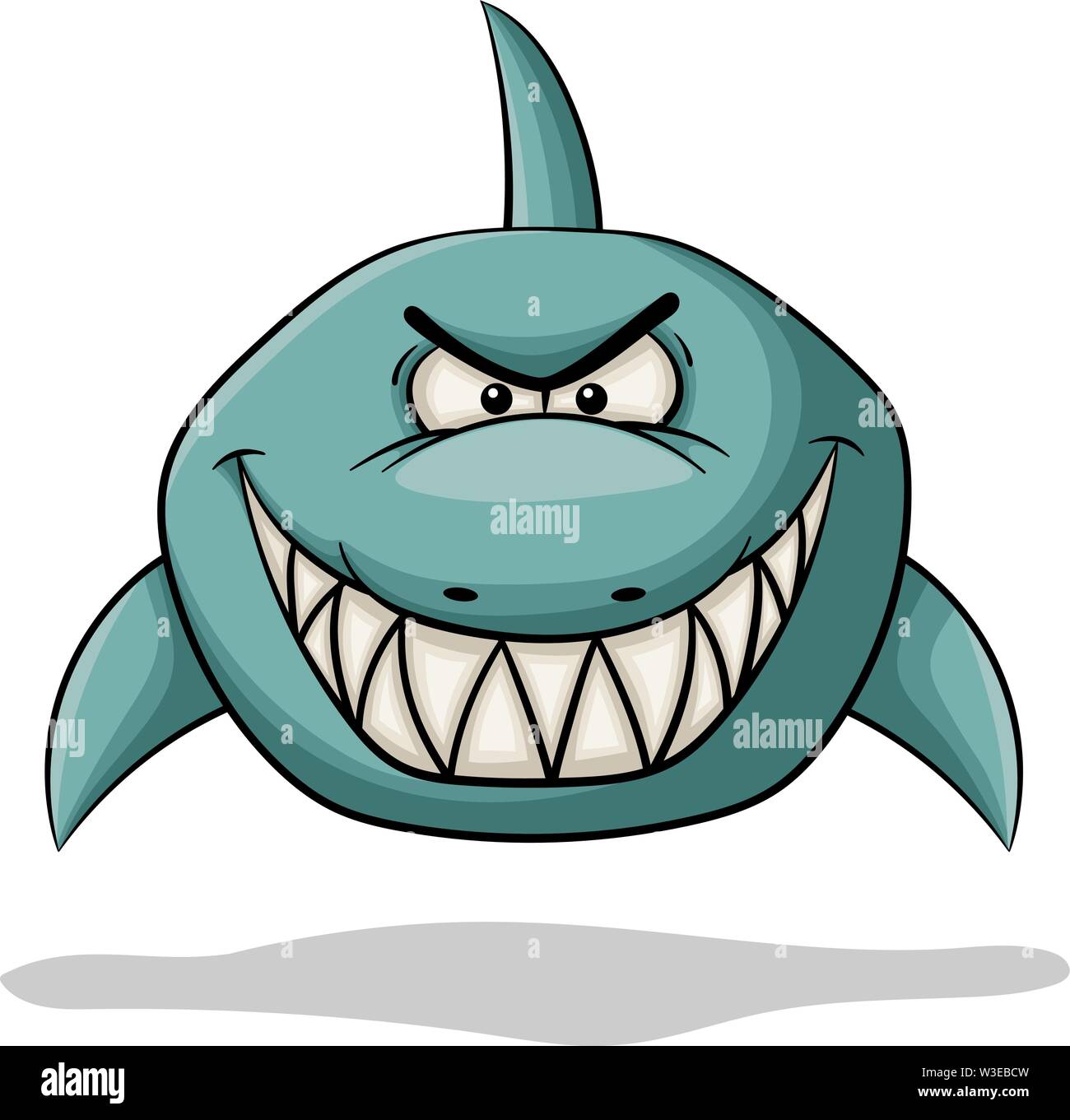 Angry cartoon shark. Hand draw vector illustration. Stock Vector