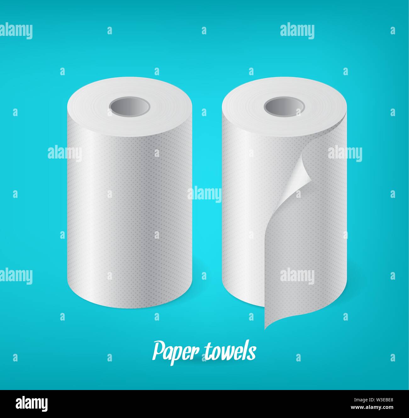 Realistic paper roll set, kitchen towel, cash tape vector Stock Vector