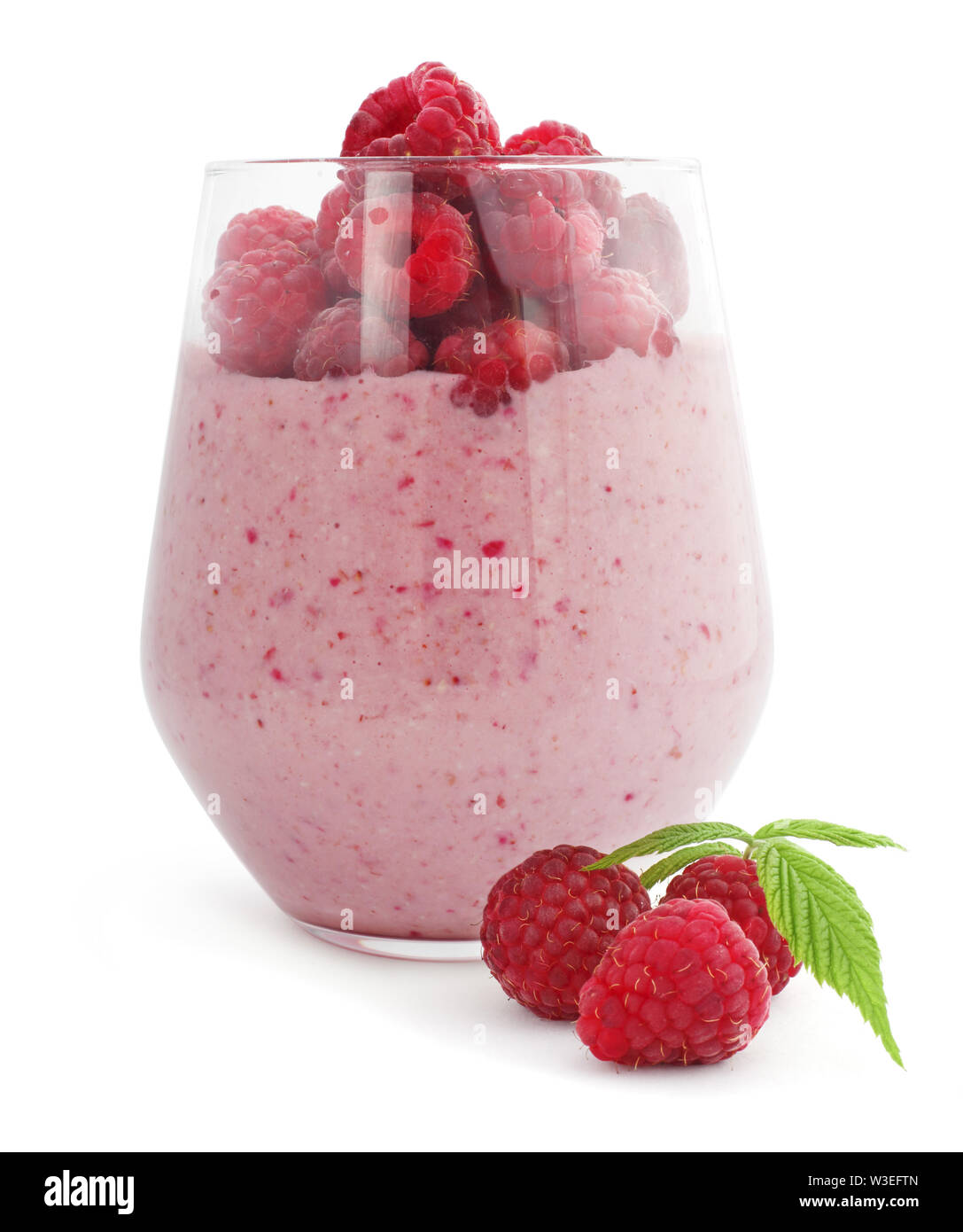 Smoothie and fresh berries raspberry studio isolated on white background Stock Photo