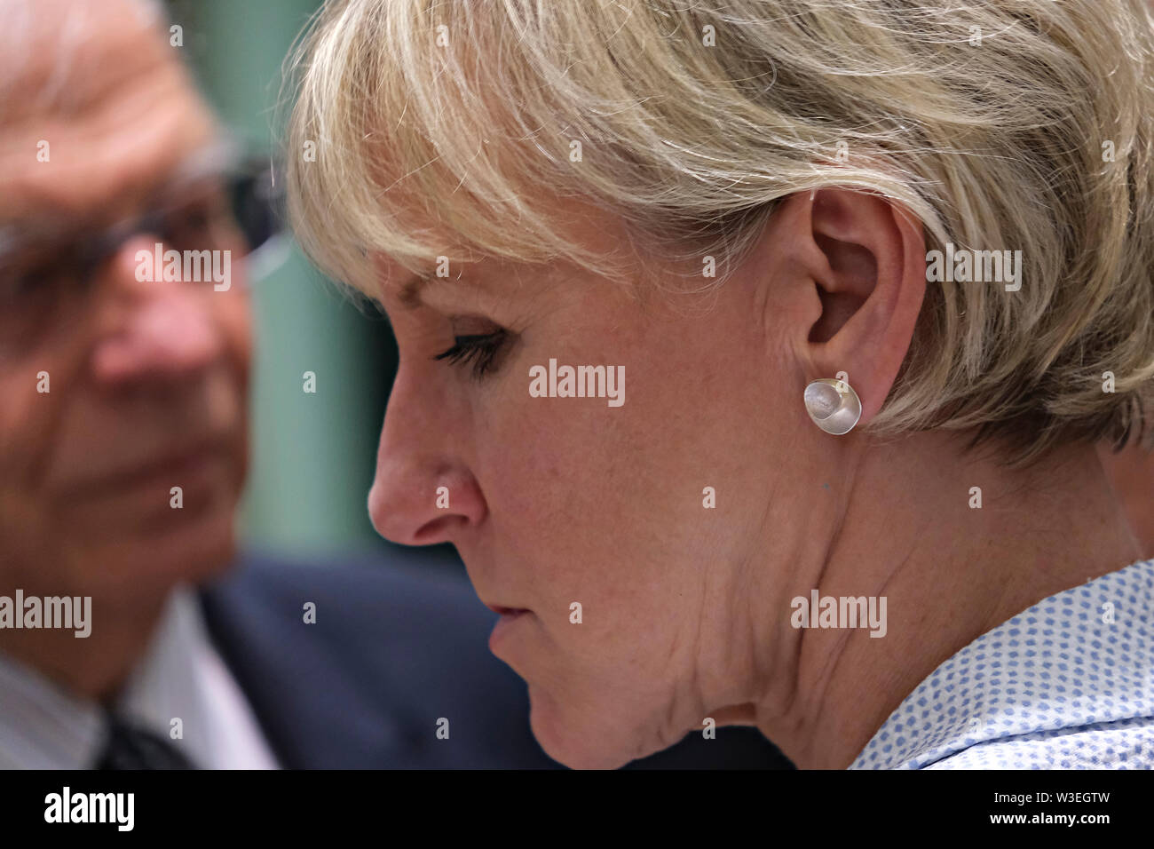 Brussels, Belgium, 15th July 2019. Ministers of Foreign Affairs of Sweden  Margot Wallstrom attends in an European Union Foreign Affairs Council meeting. Credit: ALEXANDROS MICHAILIDIS/Alamy Live News Stock Photo